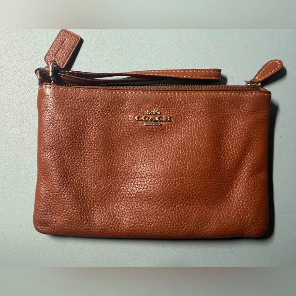 Coach Tan Leather Zip Wristlet - Picture 1 of 9